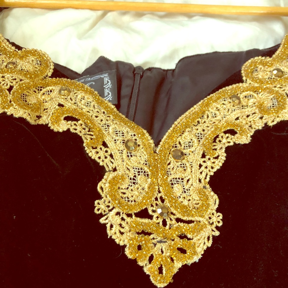 COPY - Vintage Black Velvet with Gold Lace Mini Dress